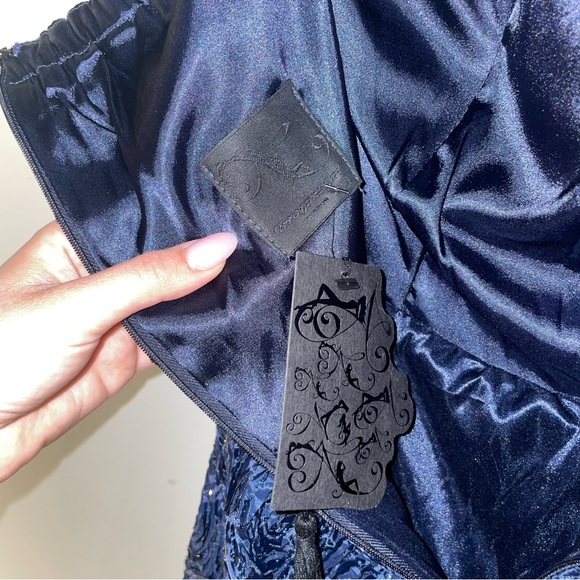 NWT Arrogant Cat Navy Blue Gold Rose Strapless Mini Dress - Picture 5 of 7